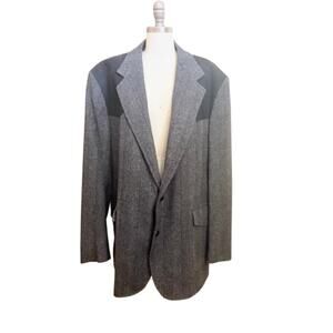 Pendleton Wool Blazer 48 Long Herringbone Western Yoke Elbow Patches Gray